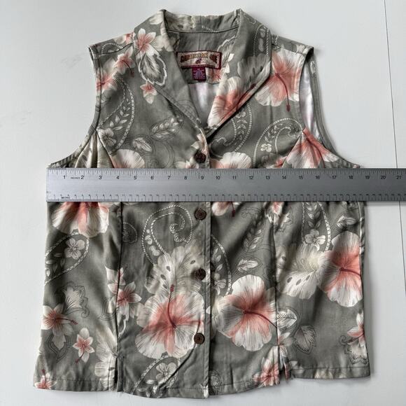 Vintage Caribbean Joe Rayon Floral Vest Women’s M Soft Butch Tropical Paisley - Picture 9 of 12